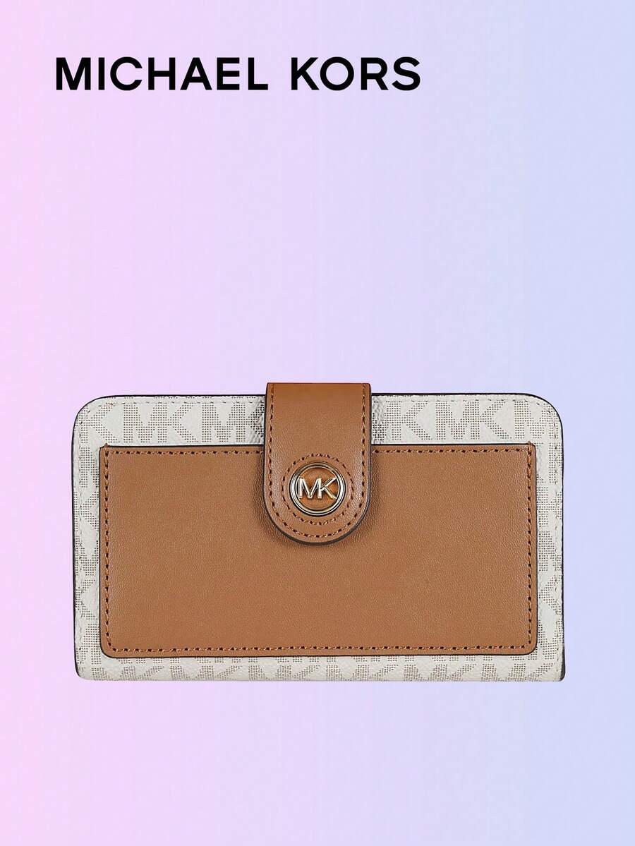 Michael Kors Women's Slim Minimalist Front Pocket Wallet, Genuine Leather RFID Blocking Credit Card Holder Coin Purse - Khaki - View 1