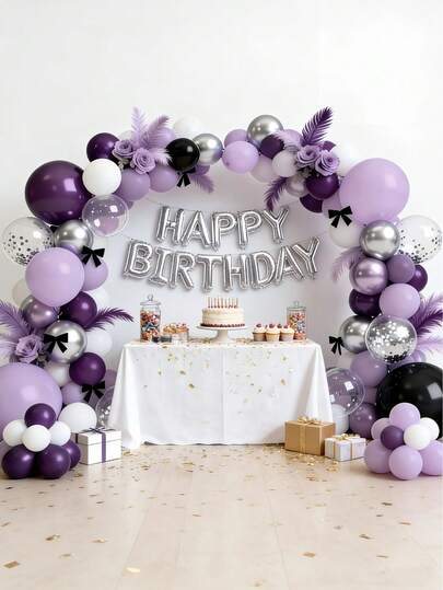 137个12英寸浅紫色金属光泽乳胶气球，适用于婚礼、新娘送礼会、订婚派对、婴儿派对、生日、性别揭晓派对、嘉年华、情人节装饰，高品质气球花环套装，适用于婚礼招待会、蜜月套房、周年纪念、新娘派对礼物
