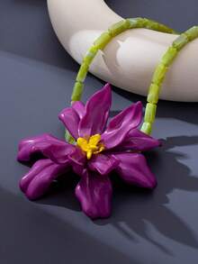 1 chiếc vòng cổ hoa dệt màu tím phóng đại, vòng cổ choker thời trang độc đáo, mặt dây chuyền mùa hè đa năng - Màu tím - Xem 5