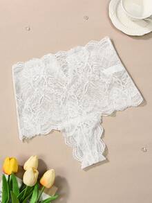 1 chiếc quần lót dây ren trắng gợi cảm, cạp cao, không đường may, đồ lót khiêu gợi - trắng - Xem 2