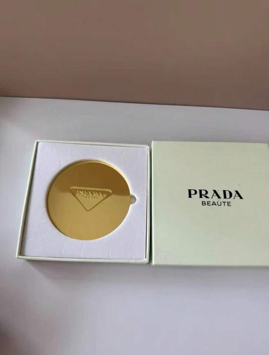 Prada Elegant Metal Round Compact Mirror - Gold - View 1