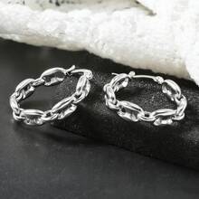 1 Pair Classic Fashion 18K White Gold Plated Coffee Bean Design Unisex Earrings, Fade-Resistant, Suitable For Daily Wear, Party, Banquet, Perfect Gift - Silver - View 2