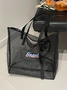 Beach Bag, New Mesh Oversized Lightweight Tote Bag For Picnic/Travel Mesh Beach Bag - Black - View 2