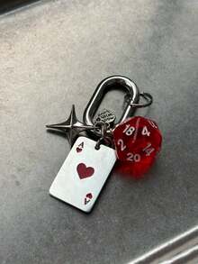 1pc Unisex Creative Cartoon Dice Keychain, Metal Playing Card Pendant, Fashionable Handbag Accessory, Y2K Style - Multicolor - View 6