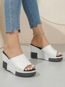 Women's White Wedge Mule Sandals: Sparkle Detail Platform Shoes For Daily & Casual Style  Comfy White Wedge Sandals: Sparkle Accent Mule Shoes - Versatile For Dresses & Jeans Elevated White Mule Sandals: Wedge Platform Shoes With Sparkle Detail For Women 2025 Stylish White Wedge Mule Sandals: Sparkle Accent Platform Shoes - Perfect For Outings  Casual White Wedge Sandals: Sparkle Detail Mule Platform Shoes For Comfort & Fashion - 白色 - 查看 4
