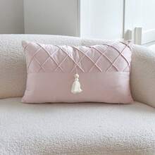 1pc Pink Pleated Tassel Throw Pillow Cover, Suitable For Indoor Decoration, All Season Applicable Pillow Cover (Pillow Core Not Included) - Pink - View 13