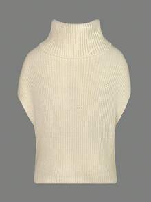 女士法式休闲纹理高领针织衫 - 米色 - 查看 6