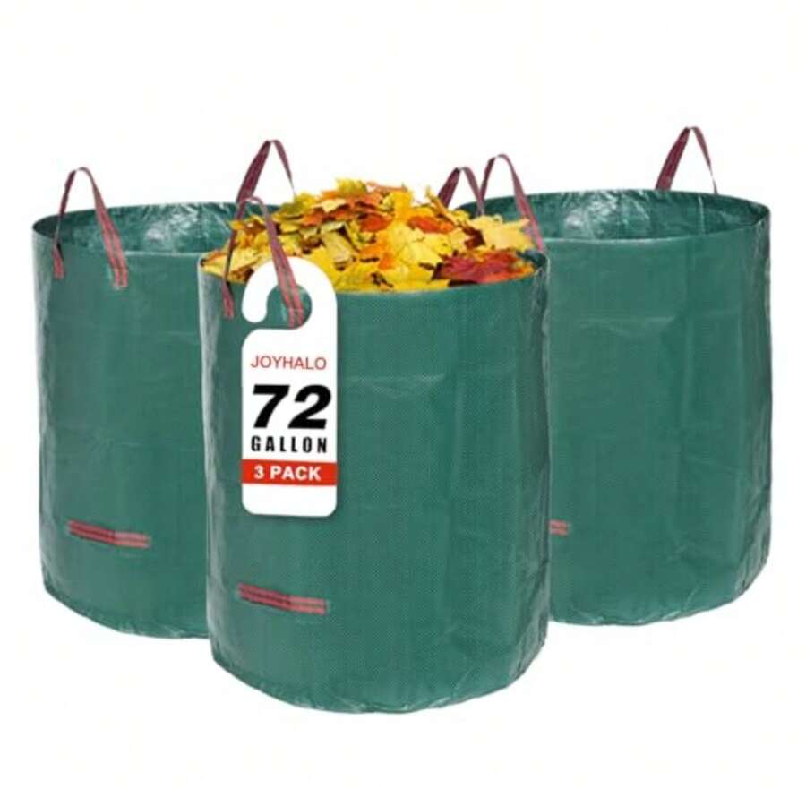 Reusable Yard Waste Bags 72 Gallon Lawn And Leaf Bags 3 Pack Heavy Duty Garden Bags With Gardening Gloves Standable Garden Waste Bag With 4 Handles Camping Yard Recycling Bag For Leaves - Verde 72 galones - Ver 1