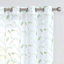 Lazzzy Waffle - Juego de cortinas con textura para ventana de cocina/baño con varilla Ostra 63" Curtains - Ojal verde sobre blanco - Ver 8