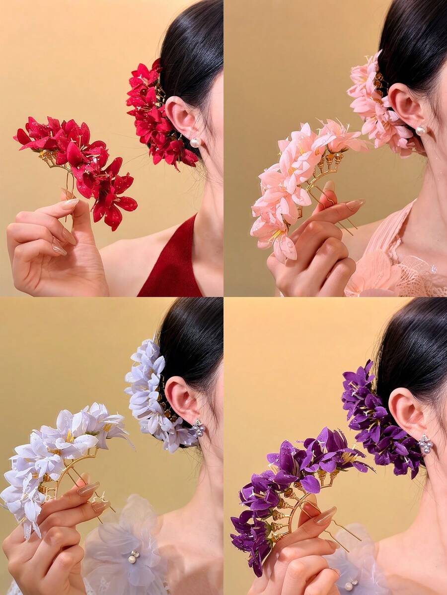 1 pieza Nuevo pasador de pelo con diseño floral, versátil clip de pelo con estilo retro elegante, accesorio de pelo para moño, adecuado para primavera/verano, vacaciones, fotografía, boda, accesorios, tocado, pasadores para peinado