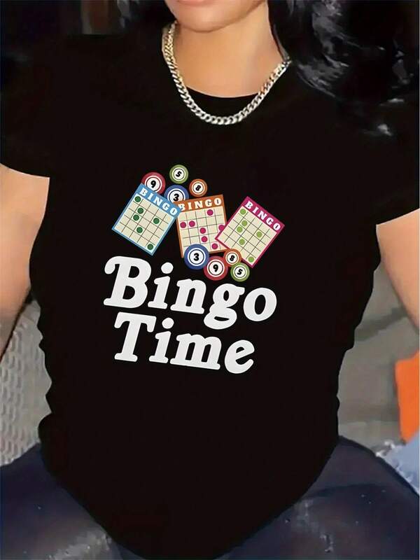 Women'S For Bingo Time Graphic T-Shirt| Funny For Bingo Cards Design With For Bingo Time Text - Lightweight Tee For Game Nights, Parties, For Bingo Games - Casual Party Shirt - Ideal Gift For Bingo Lovers - Black & White Adult Apparel