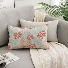 TKS MITLAN Fundas de almohada de color rojo rosa y menta de 12 x 20 pulgadas diseño de arrecife tropical náutico dibujitos decorativas fundas de almohada de lino para sofá - Multi073 - Ver 7