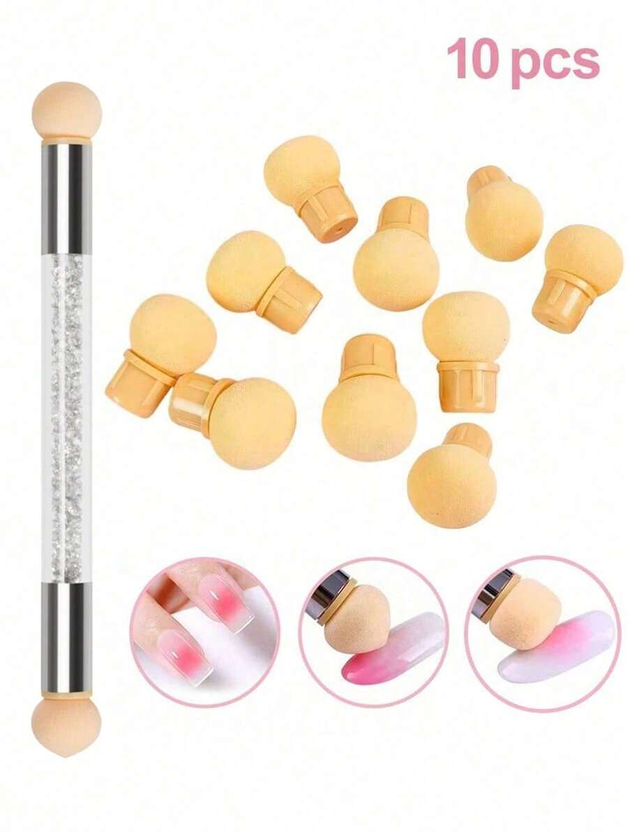 4 cọ vẽ móng tròn bằng mút xốp + 1 cọ vẽ móng, cọ vẽ móng gradient có thể thay ruột, dụng cụ vẽ móng lấp lấp lánh, đồ dùng làm móng, đồ dùng học tập, nghệ thuật vẽ móng, dụng cụ làm móng (thích hợp cho vẽ móng dập khuôn), dụng cụ làm móng - Màu be - Xem 1