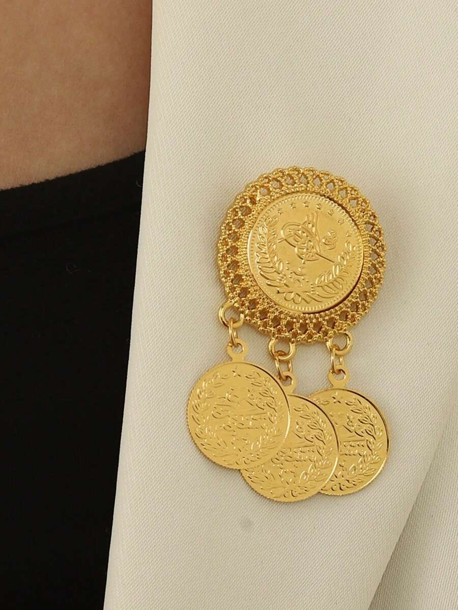 一对镀金胸针,库尔德/土耳其新娘服饰胸针,阿拉伯女性奢华珠宝 - 金色 - 查看 1