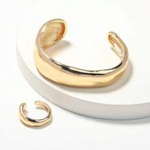 2pcs Fashionable Exaggerated Retro Geometric Wide Face Design Bracelet & Ring Jewelry Set, Suitable For Women's Daily Wear - Multicolor - View 6