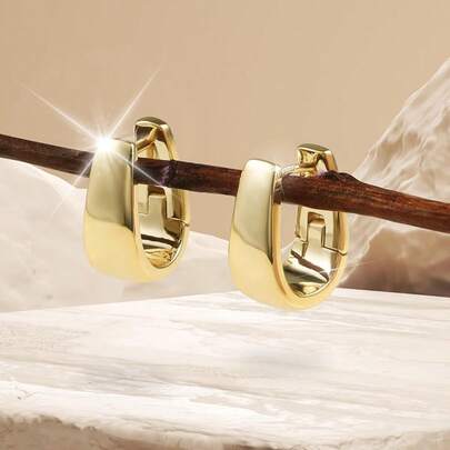 2pcs Retro Gold Rectangular Oval Earrings, Minimalist Chic Style Earrings For Women