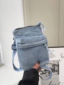 Borsa da telefono casual in denim con design a cerniera, adatta per uscite quotidiane, pendolarismo per lavoro, può essere indossata come borsa a spalla o a tracolla - Multicolore - Visualizzare 4