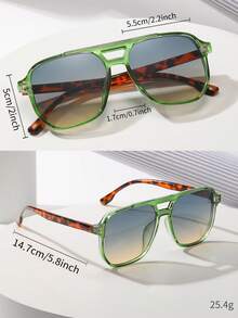 1pc Unisex Tortoiseshell Color Block Double Bridge Aviator Style Fashion Glasses, Suitable For Vacation, Boho Style, Beach Accessories, Autumn/Winter, Business Casual, Gift - Greenish Yellow - View 6