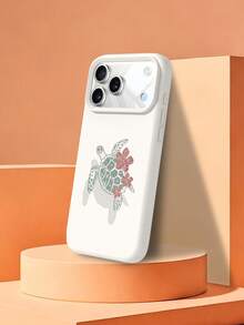 1pc Ocean Element Sea Turtle & Lily Flower Pattern Shockproof Liquid Silicone Phone Case, Suitable As Holiday Gift Compatible With IPhone Xs/Xr/11 12 13 14 15 16 17 Pro/Pro Max/14 15 16 Plus - Multicolor - View 4