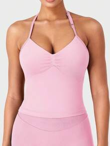 YEOREO SoftHue Impact LonglineStrappy Top Women's Halter WorkoutTank Tops Backless Gym Longline WithAdjustable Strap - 粉色 - 查看 1