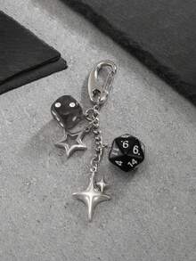 1Pc Cool Gothic Cyber Punk Style Alloy Acrylic D20 Dice Star Charm Keychain Pants Chain Men Streetwear Party/Daily Versatile Accessory - Black - View 5