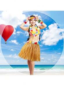 2/1pc Hawaiian Grass Skirt With Colorful Flowers, Unisex Tropical Style Party Decoration, Holiday Photo Prop, Suitable For Beach Party - Multiple Styles - View 9