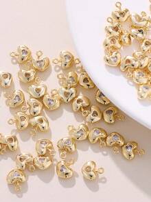 Bộ 1/3 mặt dây chuyền hình trái tim đính đá Zirconia thủ công, mạ vàng/bạc 18K, phụ kiện trang sức nhỏ nhắn tinh tế, có thể làm thành bông tai, mặt dây chuyền hoặc vòng cổ. - Mặt dây chuyền tình yêu DIY - Xem 3