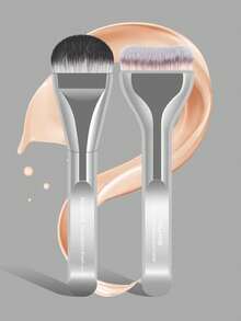 MAANGE Bộ 1/2 cọ trang điểm chuyên nghiệp, cọ trang điểm cầm tay, thích hợp cho kem nền dạng lỏng, kem và phấn, dùng để tán đều, pha trộn và làm mịn da mặt, được làm từ lông tổng hợp cao cấp siêu mềm, có thể tái sử dụng, nhẹ nhàng cho da, lý tưởng để sử dụng tại nhà hoặc khi đi du lịch, quà tặng cọ trang điểm dành cho phụ nữ và các cô gái. - Bạc - Xem 3