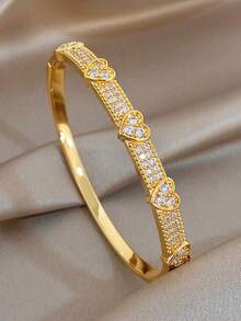 18K Gold Plated Anti-Fading Elegant Heart Sparkling Zirconia Twisted Knot Bangle Bracelet Set, Gifts For Mom, For Daily Wear, Weddings, Suitable For Daily Life, Parties, Dates, Beach, Beach Jewelry, Mother's Day Gift, Valentine's Day Gifts, Spring, Wedding Supplies, Summer Accessories - Multicolor - View 9