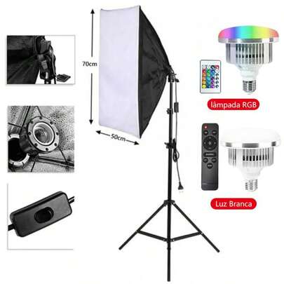 Softbox Luz contínua 50x70cm Soquete e27 bivolte- Kit com Tripé