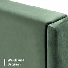 Upholstered Bed 140 X 200 Cm, Bed Frame With Slatted Base And Headboard, Upholstered Double Bed, Dark Green Velvet Fabric Cover, Timeless Modern Design, Youth Bed - Green - View 7