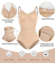 Low Back Bodysuits Shapewear For Women Open Crotch Body Shaper Seamless Tummy Control Push Up Corset Tank Top Backless Briefs Underwear - 米色 - 查看 4