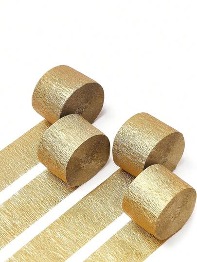 2/4pcs Gold Crinkle Paper Ribbon, Suitable For Wedding, Birthday, Baby Shower, Engagement, Anniversary, New Year, Graduation Party Decoration, Each Roll 82ft Long, 1.8in Wide
