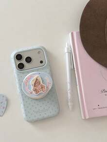 Ốp điện thoại hình gấu hoạt hình chấm bi xanh dương dễ thương, tương thích với iPhone 17 Pro Max, 16 Pro, 13 mới, 14 Pro, 15 Pro, vỏ bảo vệ mờ có chân đế. - Màu xanh lam - Xem 11