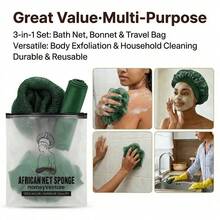 1/2 pièces Éponge de filet africain avec bonnet de douche, éponge de bain exfoliante, bonnet de douche en satin doux et brosse pour le corps, convient pour une utilisation quotidienne pour hommes et femmes, accessoires de salle de bain portables pour voyages, bonnet de douche en double couche de soie, cadeau SPA - vert - Voir 5