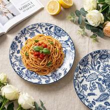 2pcs 8-Inch Glossy Ceramic Flat Plate/Soup Plate, Vintage Blue & White Glossy Underglaze Floral Pattern Round Dinnerware Design, Smooth Glossy Glaze Rounded Edges Easy To Clean And Scratch-Resistant, Microwave, Dishwasher And Oven , Suitable For Pasta, Salad, Dessert, Soup, Fruit Serving, Daily Home Kitchen Use All Year Round - Navy Blue - View 4