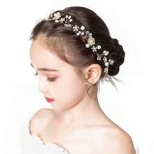 1pc Handmade Golden Pearl Flower Headband, Bridal Wedding Party Hair Accessory - Gold - View 5