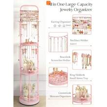 Jewelry Holder Organizer Floor Jewelry Organizer With Earring Organizer Necklace Holder Rotating Jewelry Stand Necklace Display Earring Storage Large Hanging Jewelry Tree For Jewlery Bracelet Ring - 粉色 - 查看 2