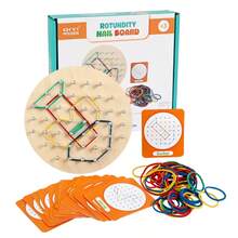 儿童木制圆形创意几何拼插板，多功能早教益智玩具，橡皮筋几何组合，礼物 - 彩色 - 查看 14