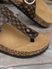 Casual Outdoor Beach Double Buckle Slip-On Comfortable Flat Sandals - Brown - View 8