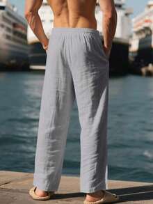 Men's Breathable Linen Loose Casual Sports Pants, Suitable Beach, Spring/Summer - Light Grey - View 5