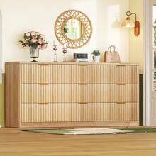 63''Wide Fluted 9 Drawer Dresser For Bedroom,  Modern Chest Of Drawers, Wood Closet Clothes Organizer For Bedroom, Hallway, Natural - 自然的 - 查看 12