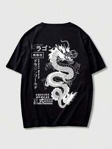 Camiseta con estampado de dragón estilo Y2K para hombres, estilo de los años 2000 - Negro - Ver 1