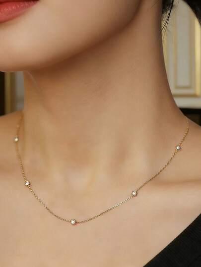 Gold & Silver Color Options, Delicate Micro-Inlaid Zirconia Clavicle Chain, Women's Thin Chain Necklace, Versatile For Commuting And Dating, Luxury Accessory, Birthday Gift For Girlfriend