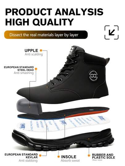 Unisex Work Safety Boots, Plus Size High-Top Protective Boots, Lightweight Anti-Puncture, Anti-Spark, Waterproof Work Shoes For Construction Site And Outdoor
