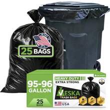 95-96 Gallon Trash Bags Heavy Duty ValuePack 25 Bags w/Ties 100 Gallon Extra Large Trash Bags 90 Gallon 95 Gallon 96 Gallon Heavy Duty Big Garbage Bags - Negro - Ver 2