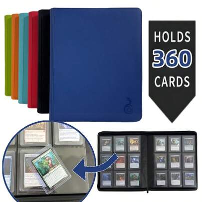 顶部开口9格卡册，高级拉链式集换式卡牌活页夹，360度双面PU材质卡袋收藏活页夹，收藏家相册，适用于万智牌、集换式卡牌游戏、体育卡牌的卡册（6种颜色）