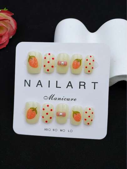 Bộ 10 móng giả trang trí thủ công 100%, hình thang ngắn màu mơ, kiểu móng Pháp thanh lịch, phù hợp cho năm mới, ngày Valentine, mùa hè, thiết kế Pháp cao cấp, thoải mái khi sử dụng.