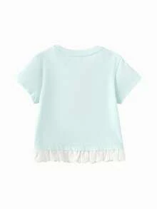 Áo ngắn tay cổ bèo thêu họa tiết cho bé gái mùa hè, hàng mới về. - hồng xanh - Xem 2