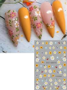 2pcs Daisy Blooming Flower Spring Nail Art Sticker Watercolor Wildflowers Five-Petaled Flower Summer Nail Slider Wedding Nail Supplies Nail Art Design Decor Accessories - Multicolor - View 3